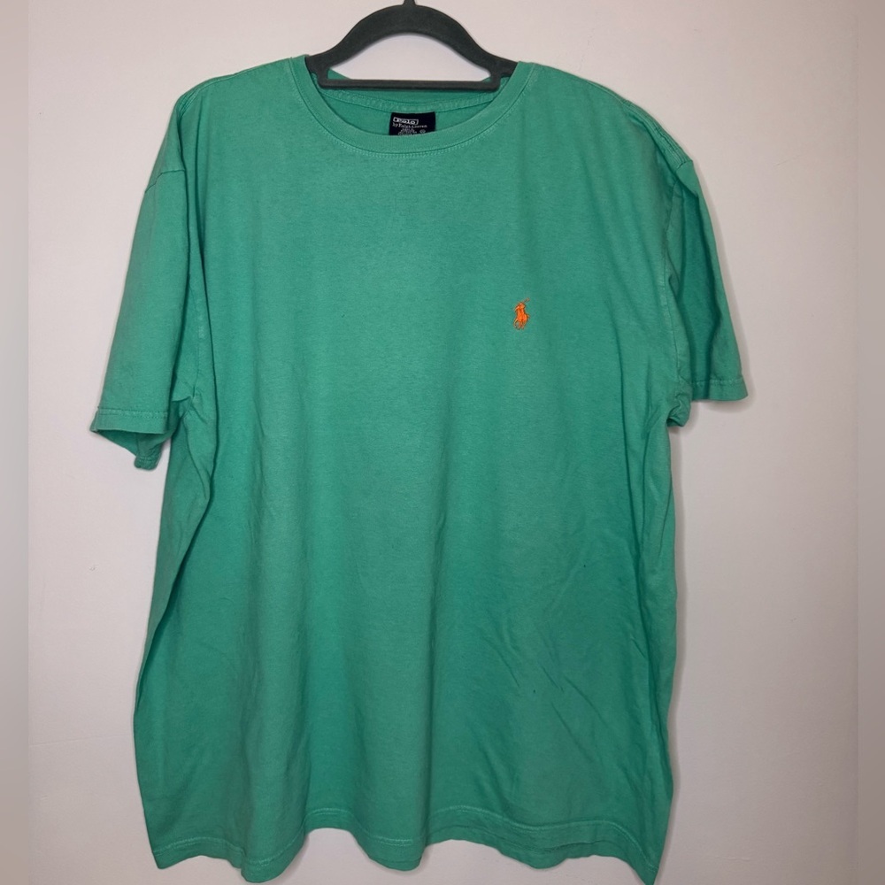 Polo by Ralph Lauren Men's Green T-Shirt with Orange Logo